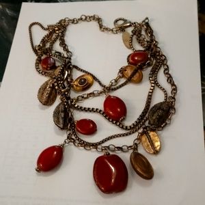 Chico's red and gold beaded necklace